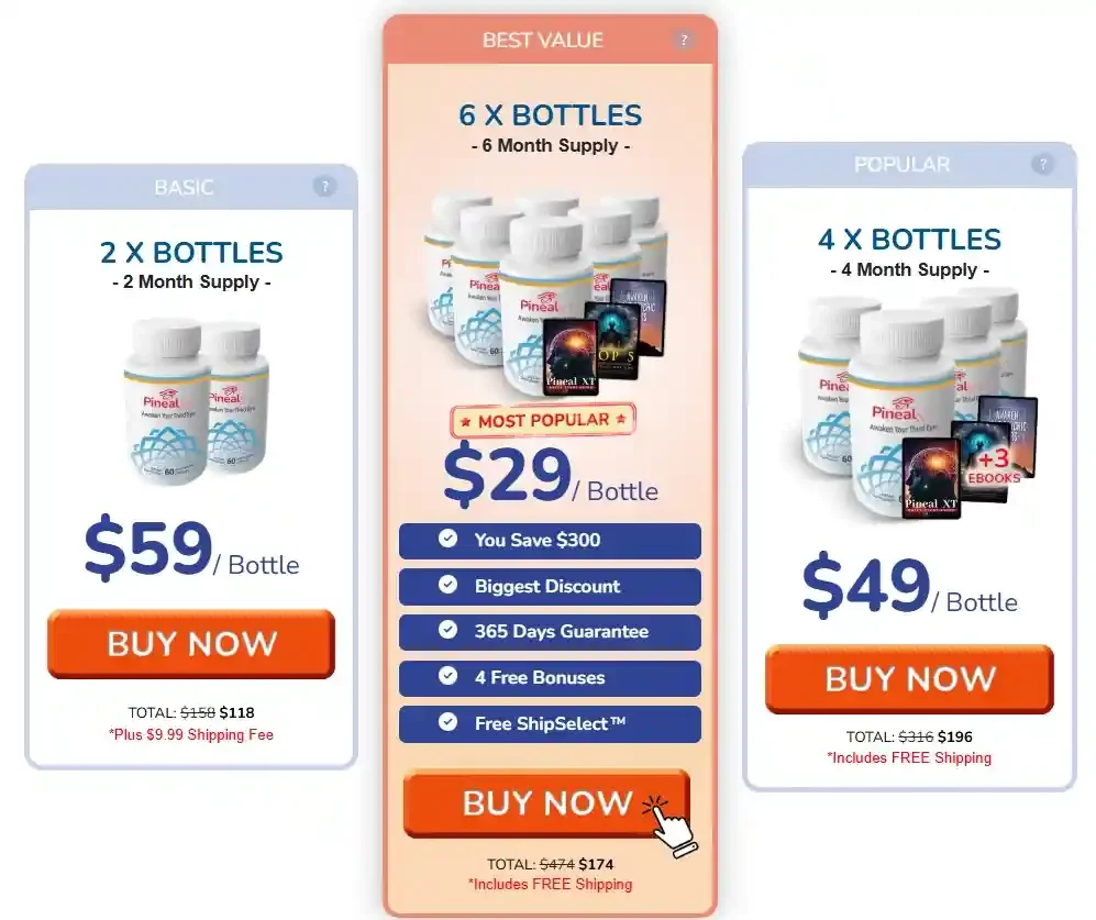 Pineal XT packages 1 bottle 3 bottle and 6 bottle official price options